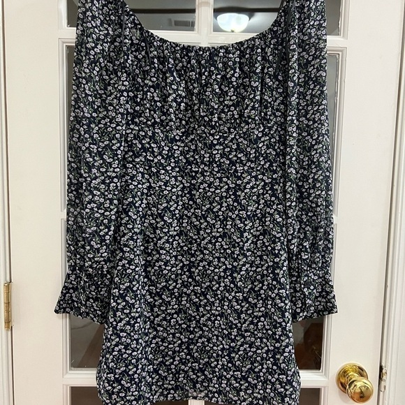 Lulus Nothing But Bliss Navy Blue Floral Print Button-Up Mini Dress - Size M - Picture 5 of 9